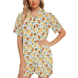 Pancake Pattern Print Design 02 Women's V-Neck Short Pajama Set