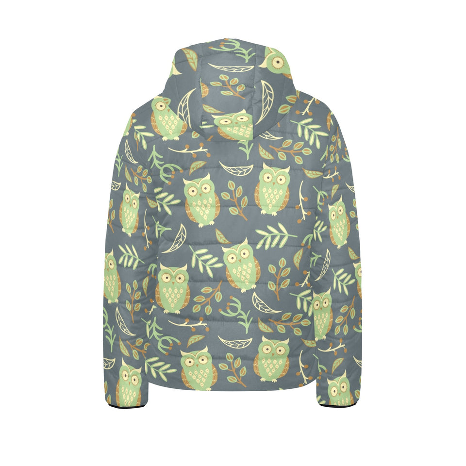 Cute owls leaves pattern Kids' Boys' Girls' Padded Hooded Jacket