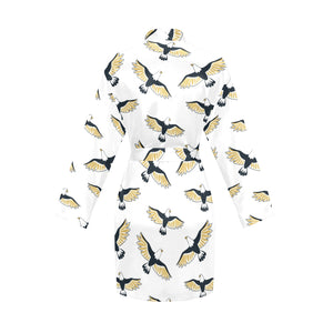 Eagle Pattern Print Design 03 Women's Long Sleeve Belted Night Robe
