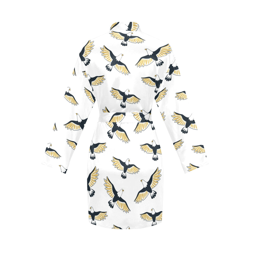 Eagle Pattern Print Design 03 Women's Long Sleeve Belted Night Robe
