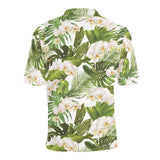 White orchid flower tropical leaves pattern Men's All Over Print Polo Shirt