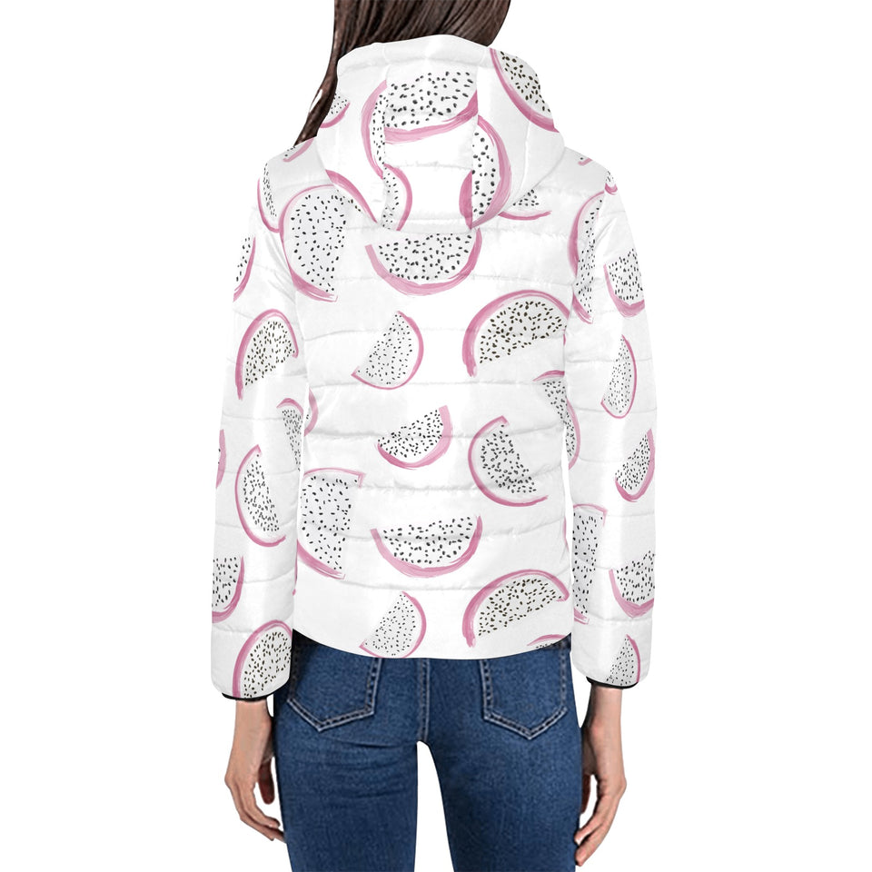 dragon fruit pattern Women's Padded Hooded Jacket