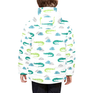 watercolor crocodile pattern Kids' Boys' Girls' Padded Hooded Jacket