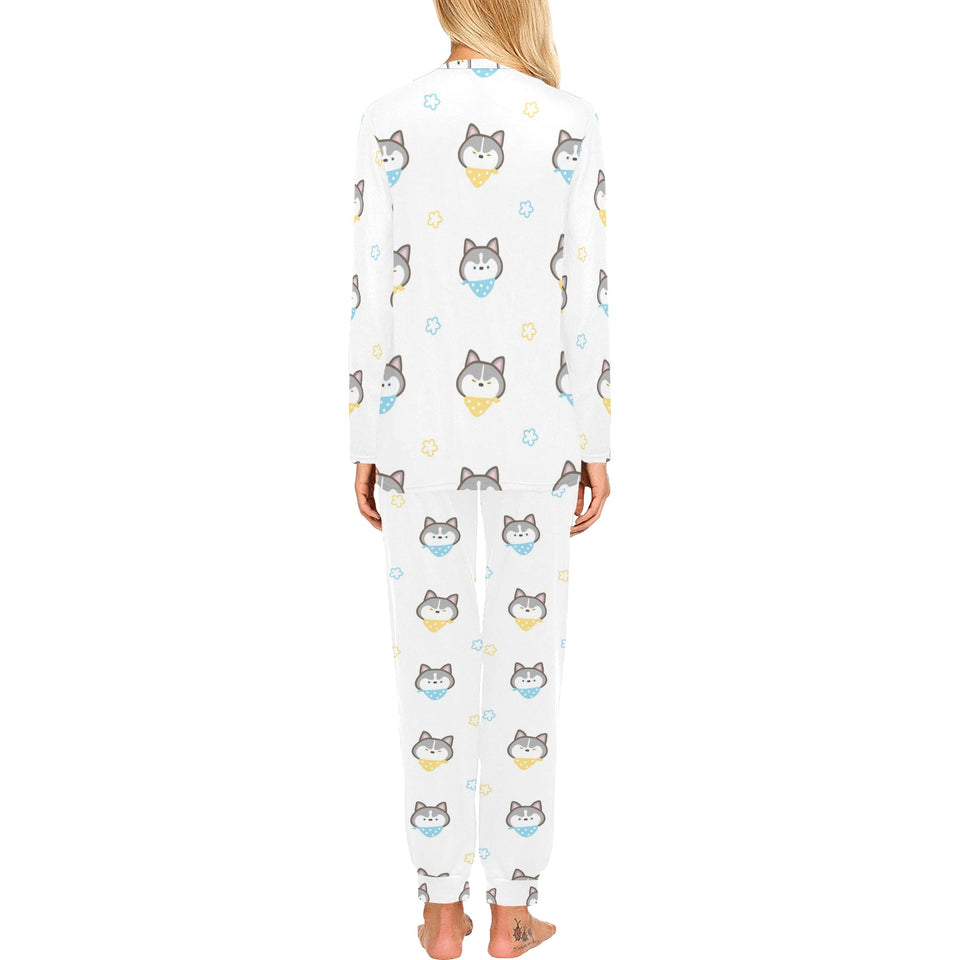 Cute Siberian Husky pattern Women's All Over Print Pajama Set