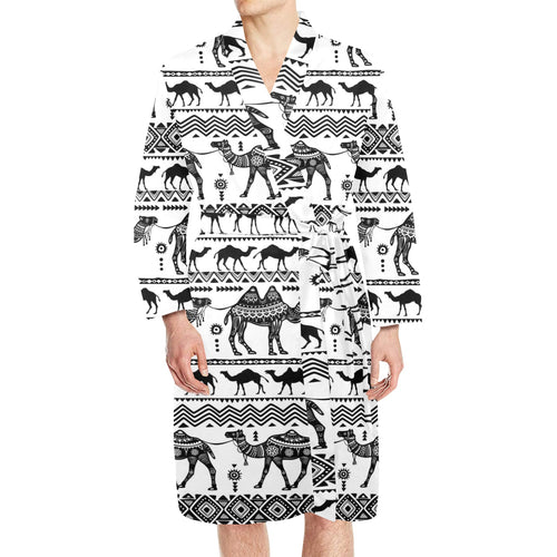Camel polynesian tribal pattern Men's Long Sleeve Belted Night Robe