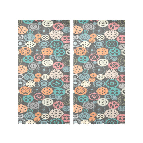 Gear Pattern Print Design 05 Gauze Curtain