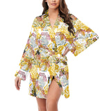 Cool Bee honeycomb leaves pattern Women's Long Sleeve Belted Night Robe