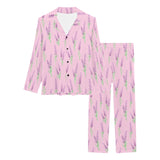 Lavender pattern pink background Women's Long Pajama Set
