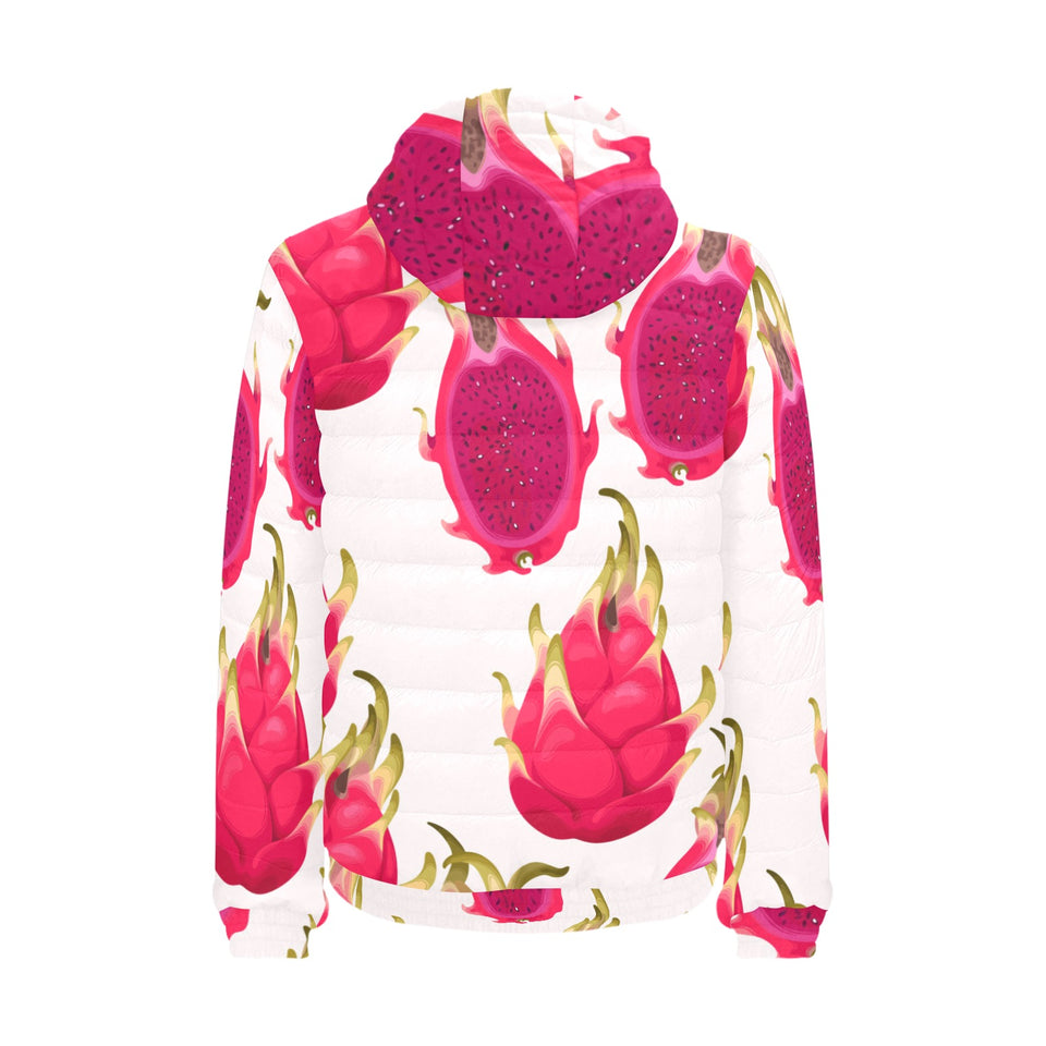 dragon fruits design pattern Men's Padded Hooded Jacket