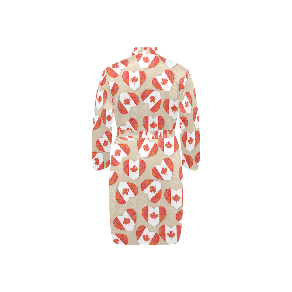 Canada Pattern Print Design 01 Men's Long Sleeve Belted Night Robe