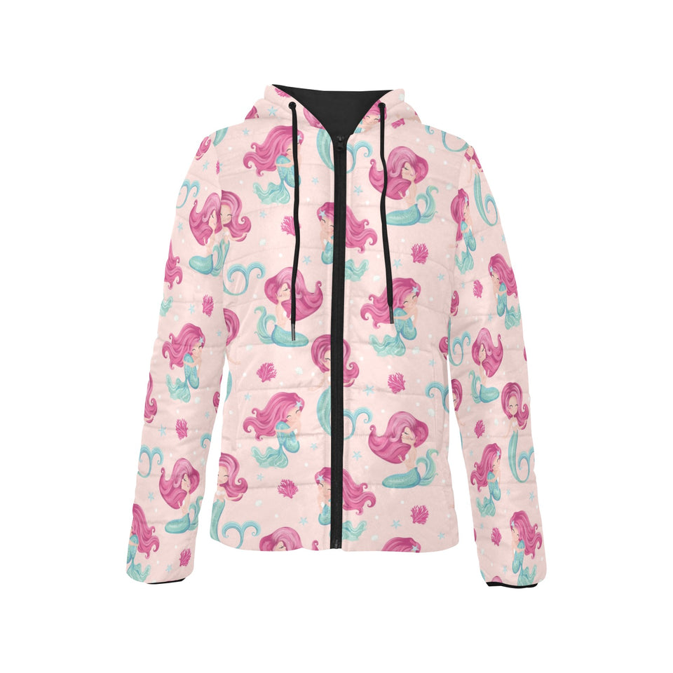 Cute little mermaid pattern Women's Padded Hooded Jacket