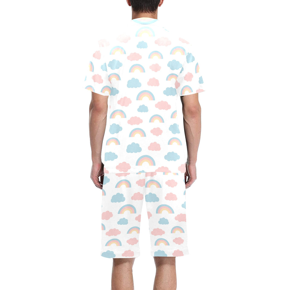 Cute rainbow clound pattern Men's V-Neck Short Pajama Set