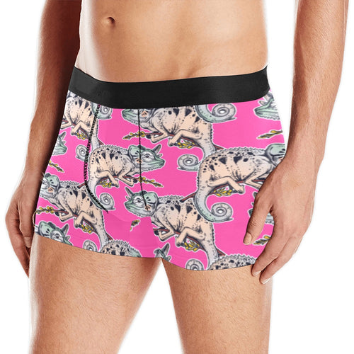 Chameleon lizard pattern pink background Men's All Over Print Boxer Briefs Men's Underwear