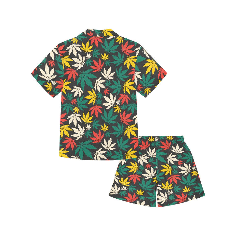Canabis Marijuana Weed Pattern Print Design 02 Kids' Boys' Girls' V-Neck Short Pajama Set