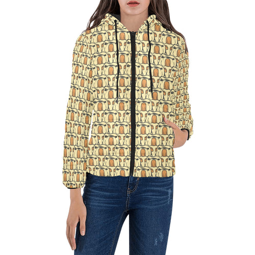 English Bulldog Pattern Print Design 02 Women's Padded Hooded Jacket