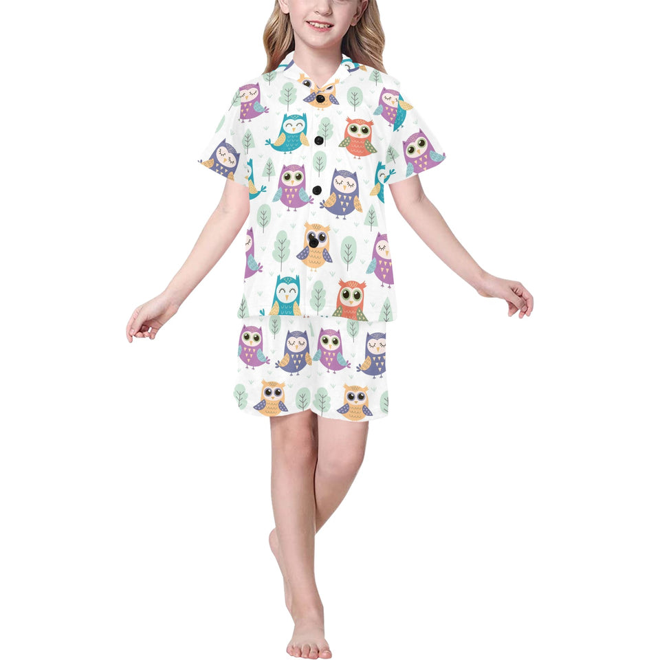 Cute owl pattern Kids' Boys' Girls' V-Neck Short Pajama Set