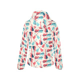 Red Blue guitar pattern Women's Padded Hooded Jacket