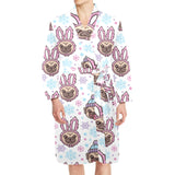 Cute pug hat rabbit costume pattern Men's Long Sleeve Belted Night Robe