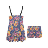 Goldfish Pattern Print Design 05 Chest Sexy Pleated Two Piece Swim Dress