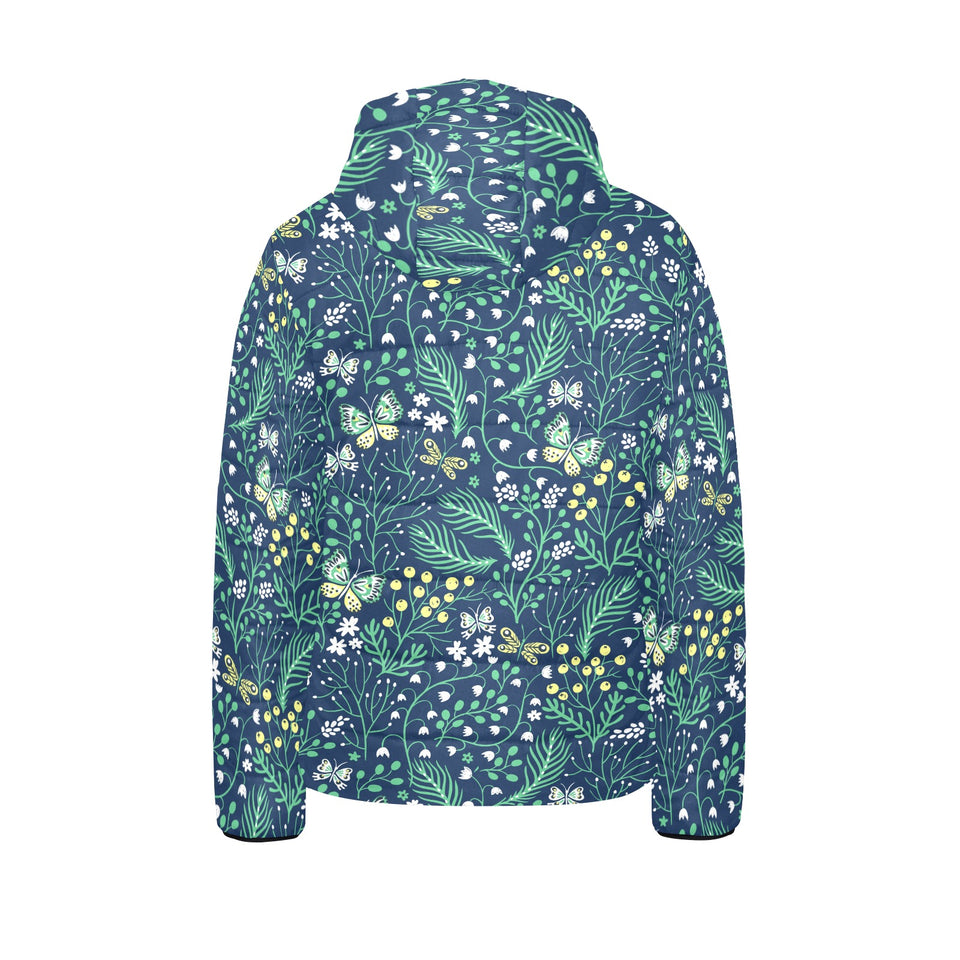 butterfly leaves pattern Kids' Boys' Girls' Padded Hooded Jacket