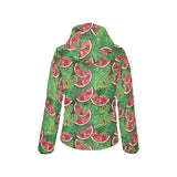 Watermelons tropical palm leaves pattern backgroun Women's Padded Hooded Jacket