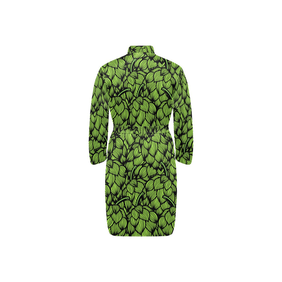 Green hop pattern Men's Long Sleeve Belted Night Robe