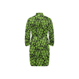 Green hop pattern Men's Long Sleeve Belted Night Robe