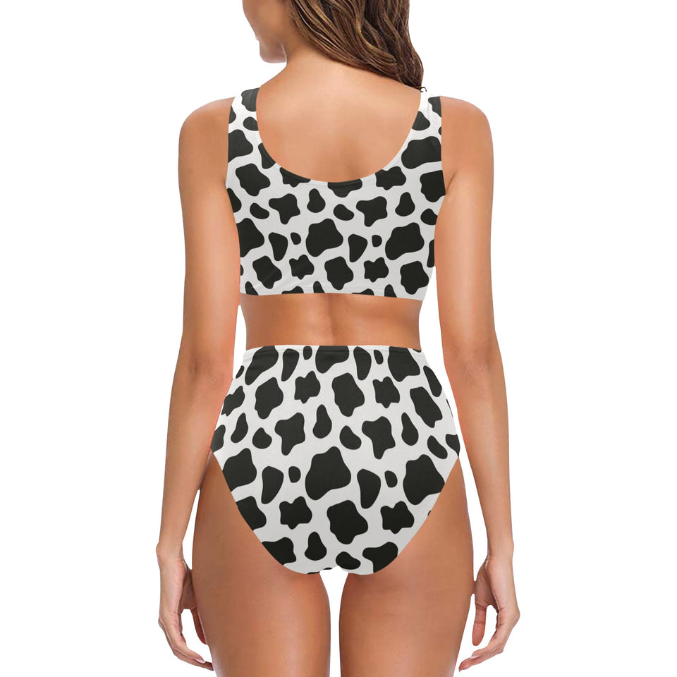 Cow skin pattern Chest Bowknot High Waisted Bikini Swimsuit
