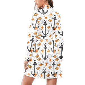 Clown Fish Pattern Print Design 02 Women's Long Sleeve Belted Night Robe