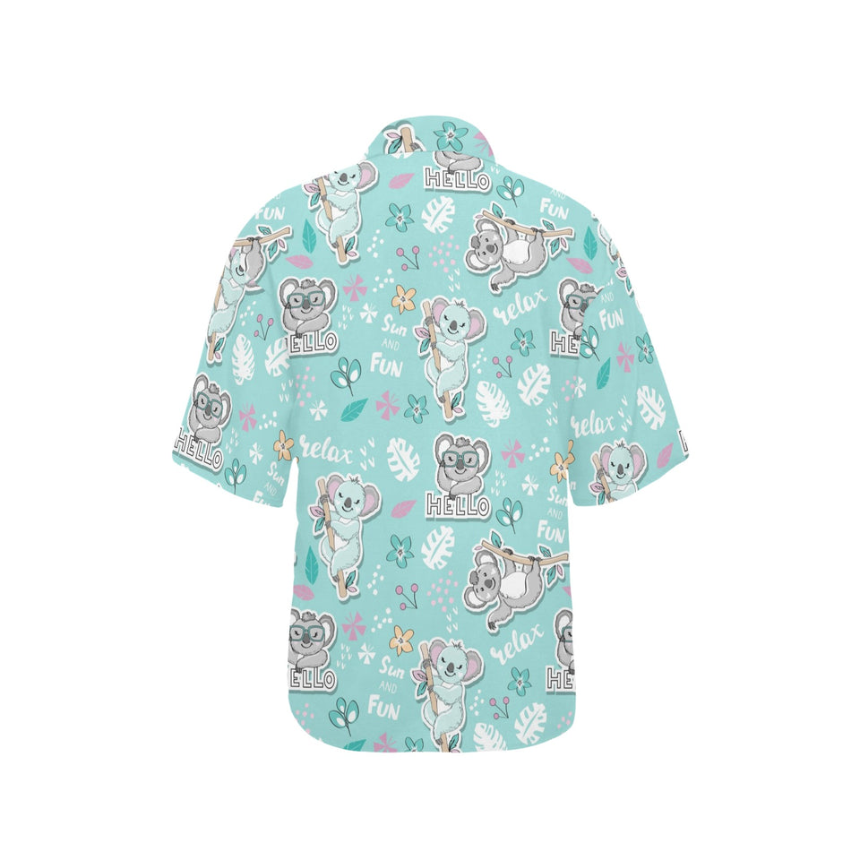 Cute koalas blue background pattern Women's All Over Print Hawaiian Shirt