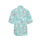 Cute koalas blue background pattern Women's All Over Print Hawaiian Shirt