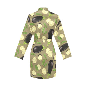Eggplant Pattern Print Design 02 Women's Long Sleeve Belted Night Robe