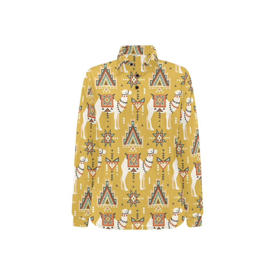 Camels ethnic motif pattern Women's Long Sleeve Polo Shirt