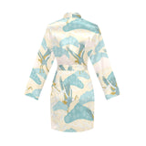 Bonsai bamboo stork japanese pattern cream theme Women's Long Sleeve Belted Night Robe