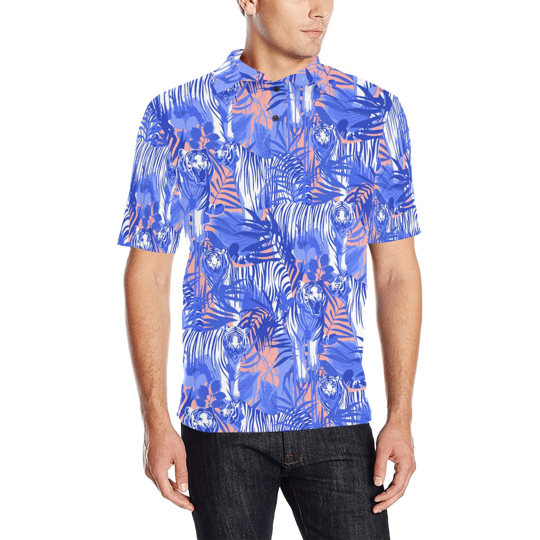 white bengal tigers pattern Men's All Over Print Polo Shirt