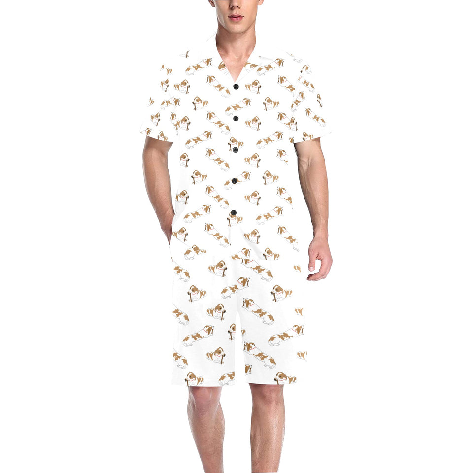 Jack Russel Pattern Print Design 04 Men's V-Neck Short Pajama Set