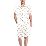 Jack Russel Pattern Print Design 04 Men's V-Neck Short Pajama Set