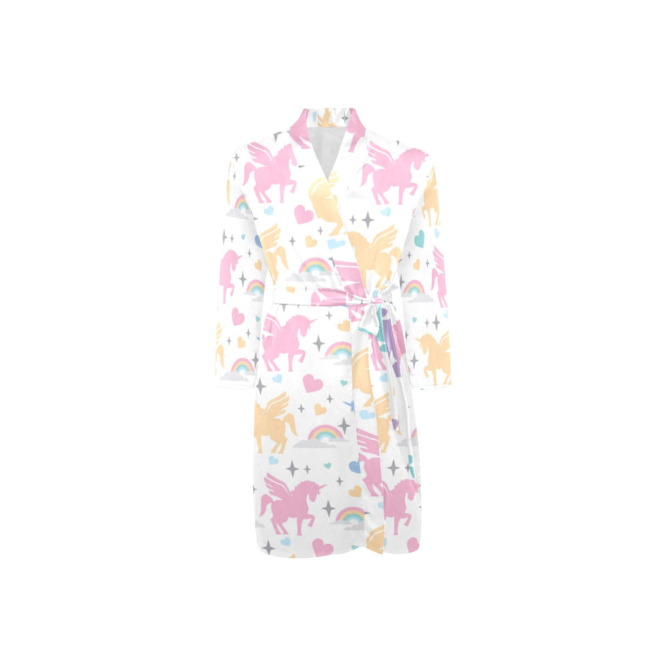 colorful unicorn rainbow heart pattern Men's Long Sleeve Belted Night Robe