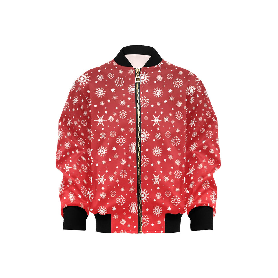 Snowflake pattern red background Kids' Boys' Girls' Bomber Jacket