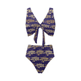 Beautiful japanese fan pattern Chest Bowknot High Waisted Bikini Swimsuit