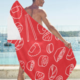 sushi pattern red background Beach Towel