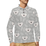 Cute koala leaves pattern Men's Long Sleeve Polo Shirt