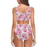 pink purple orchid pattern background Chest Bowknot High Waisted Bikini Swimsuit
