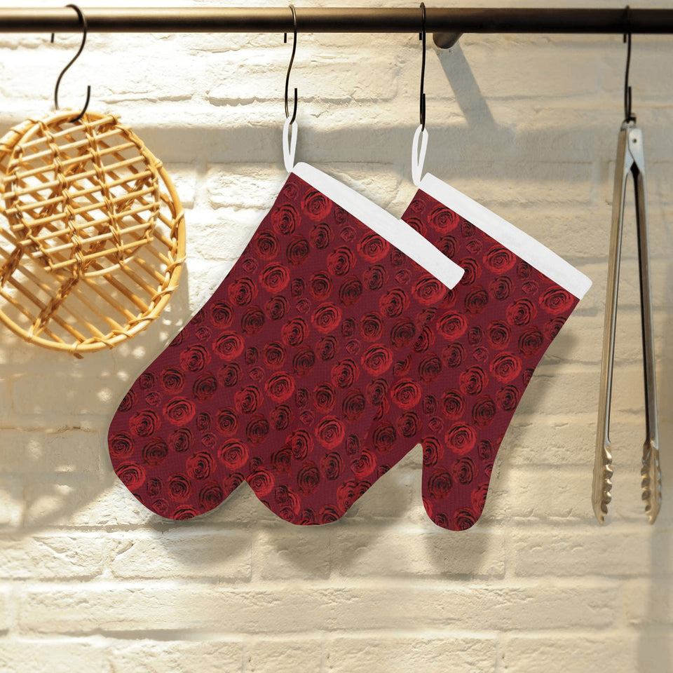 Rose Pattern Print Design 03 Heat Resistant Oven Mitts