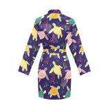 Colorful sea turtle pattern Women's Long Sleeve Belted Night Robe