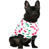 cherry pattern white background All Over Print Pet Dog Round Neck Fuzzy Shirt