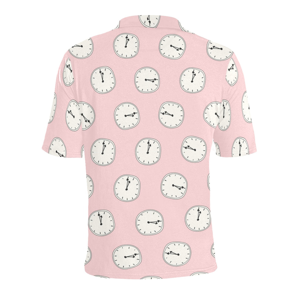 Clock pattern pink blackground Men's All Over Print Polo Shirt