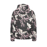 Japanese crane pink sakura pattern Kids' Boys' Girls' Padded Hooded Jacket