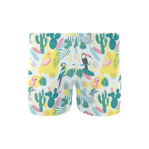 Cute parrot toucan flamingo cactus exotic leaves p Men's Swimming Trunks