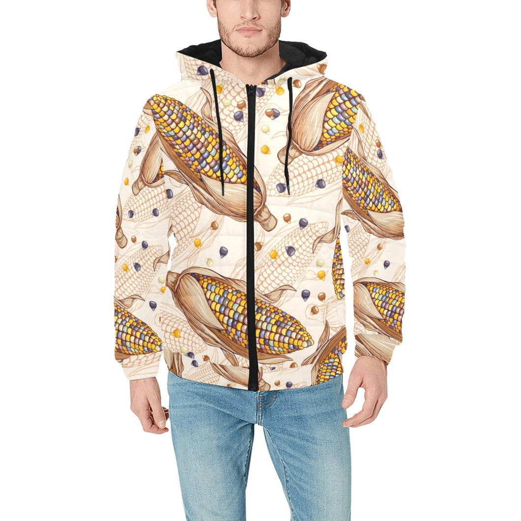 Corn Pattern Print Design 03 Men's Padded Hooded Jacket
